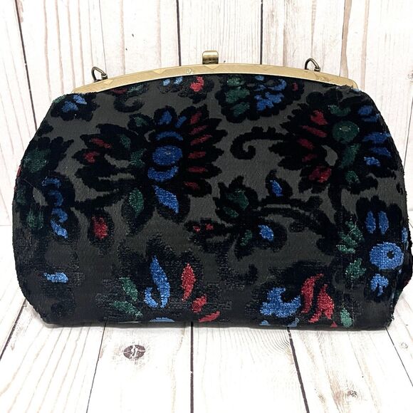 Vintage 1960’s Kadin Velvet Brocade Handbag Gold Tone Hardware - Picture 3 of 13